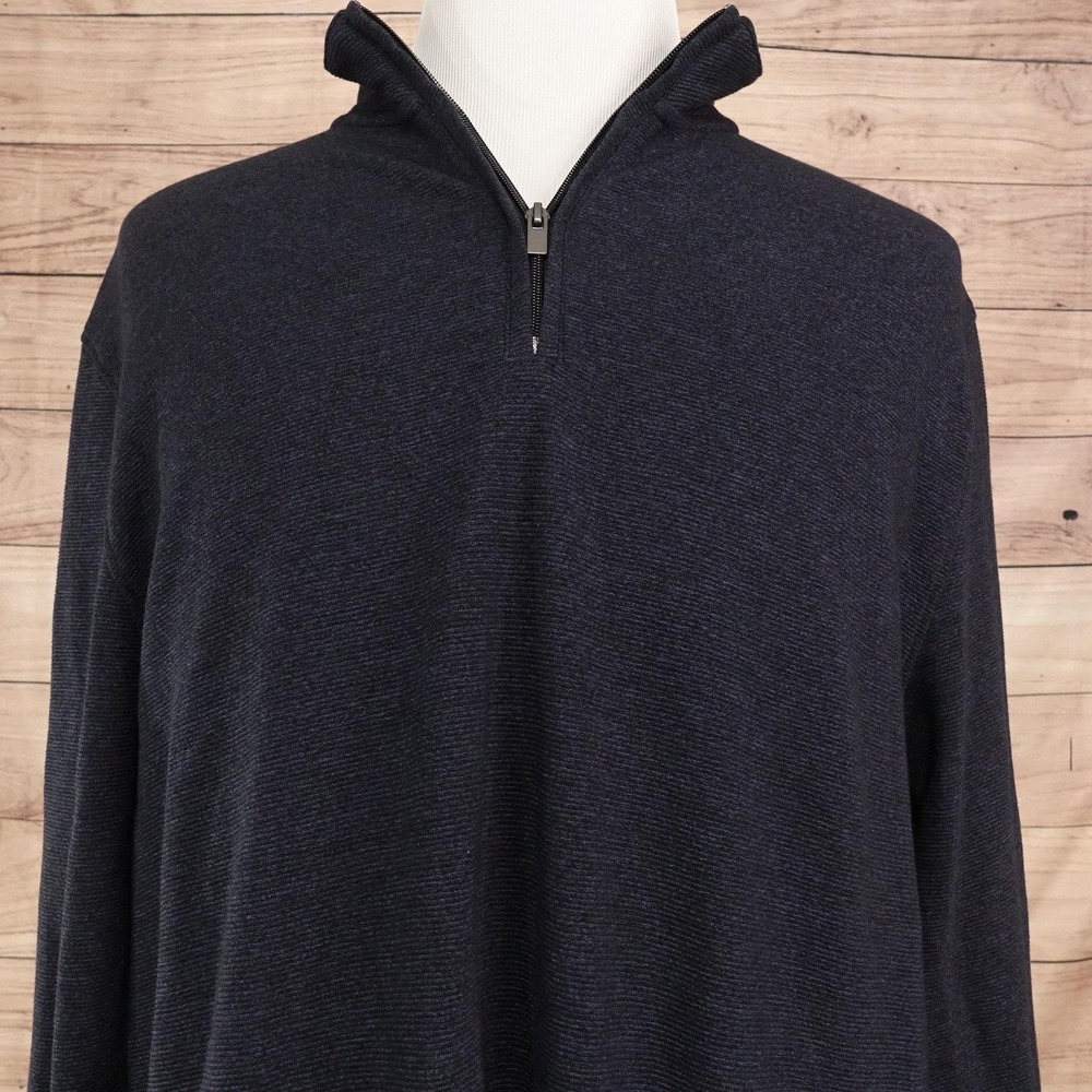 Van Heusen Sweater Mens L Blue Mock Neck 1/4 Zip Pullover Tight Knit Long Sleeve